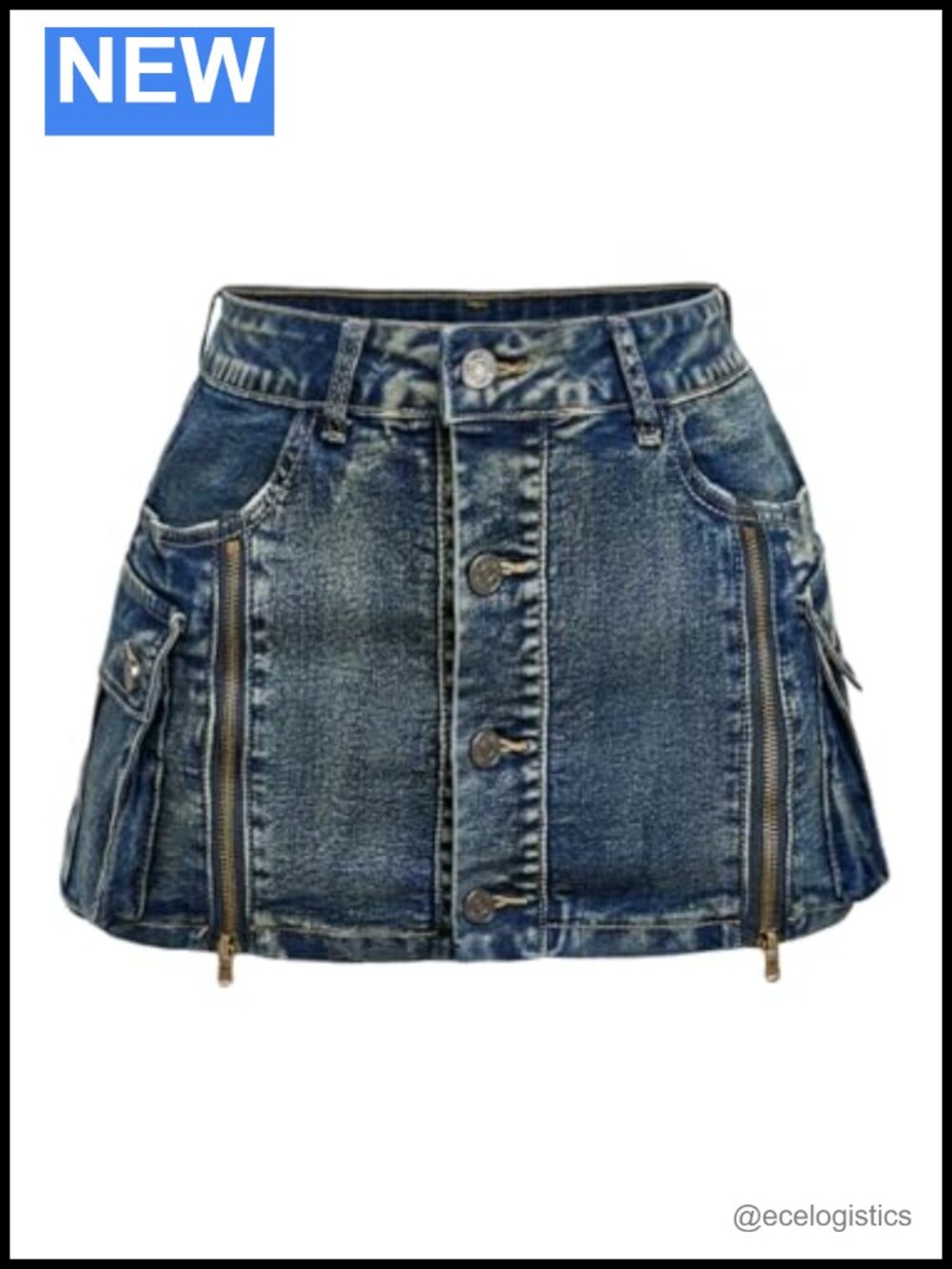 Y2K Mini Denim Skirt Button Zip Up Bodycon Vintage Streetwear Women's Jean